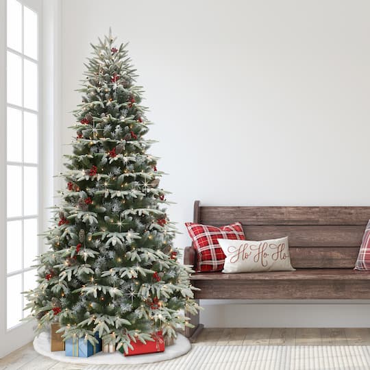 7.5ft. Pre-Lit Flocked Halifax Fir Artificial Christmas Tree, Clear Lights